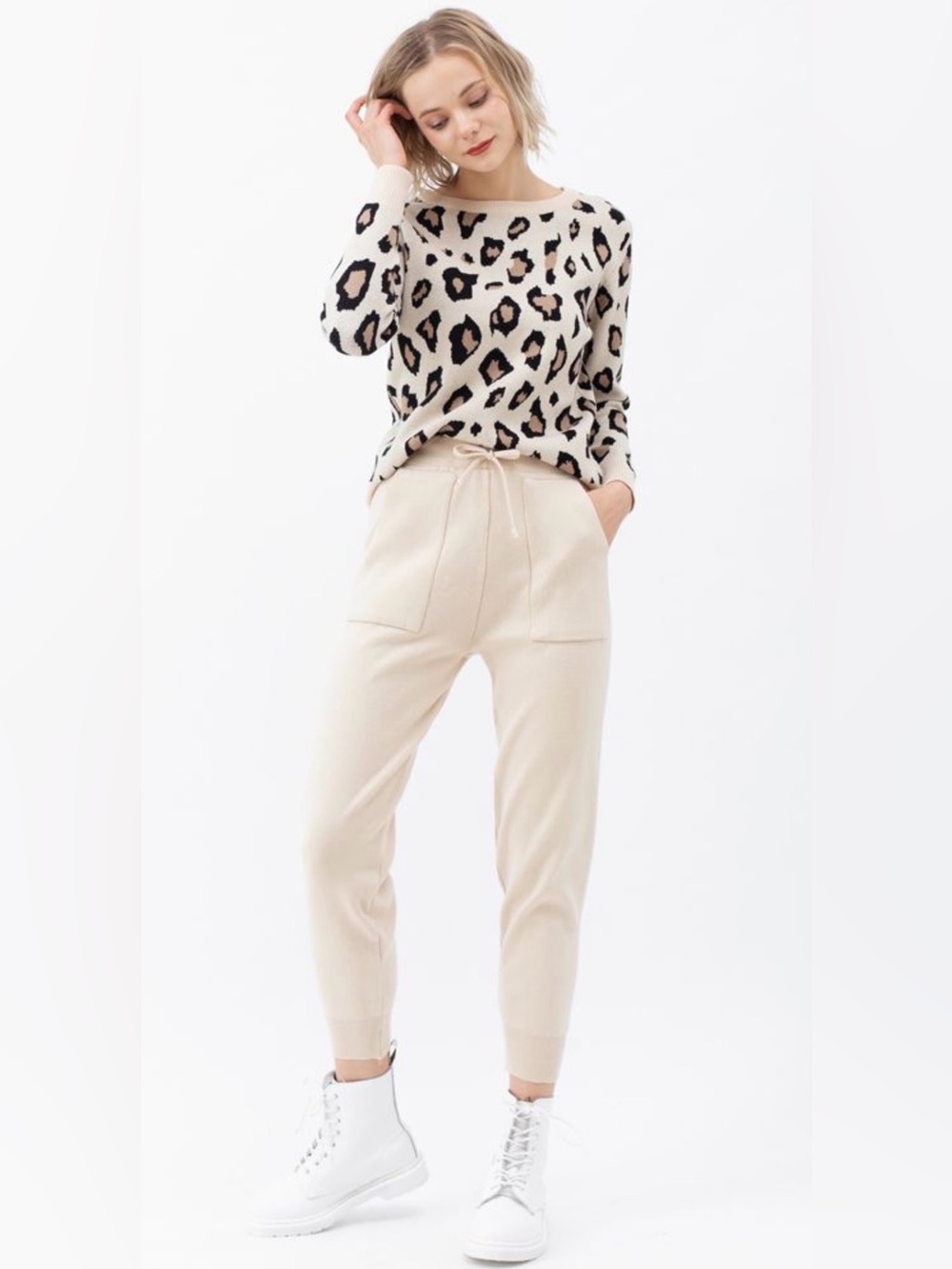 CHICWISH Women’s Knit Leopard Sweater and Jogger Set